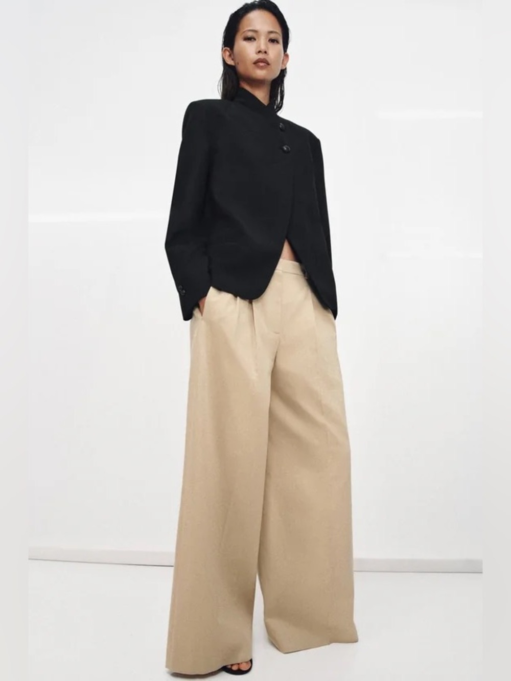 Zara Wide Leg Pants in Beige - Picture 3 of 14